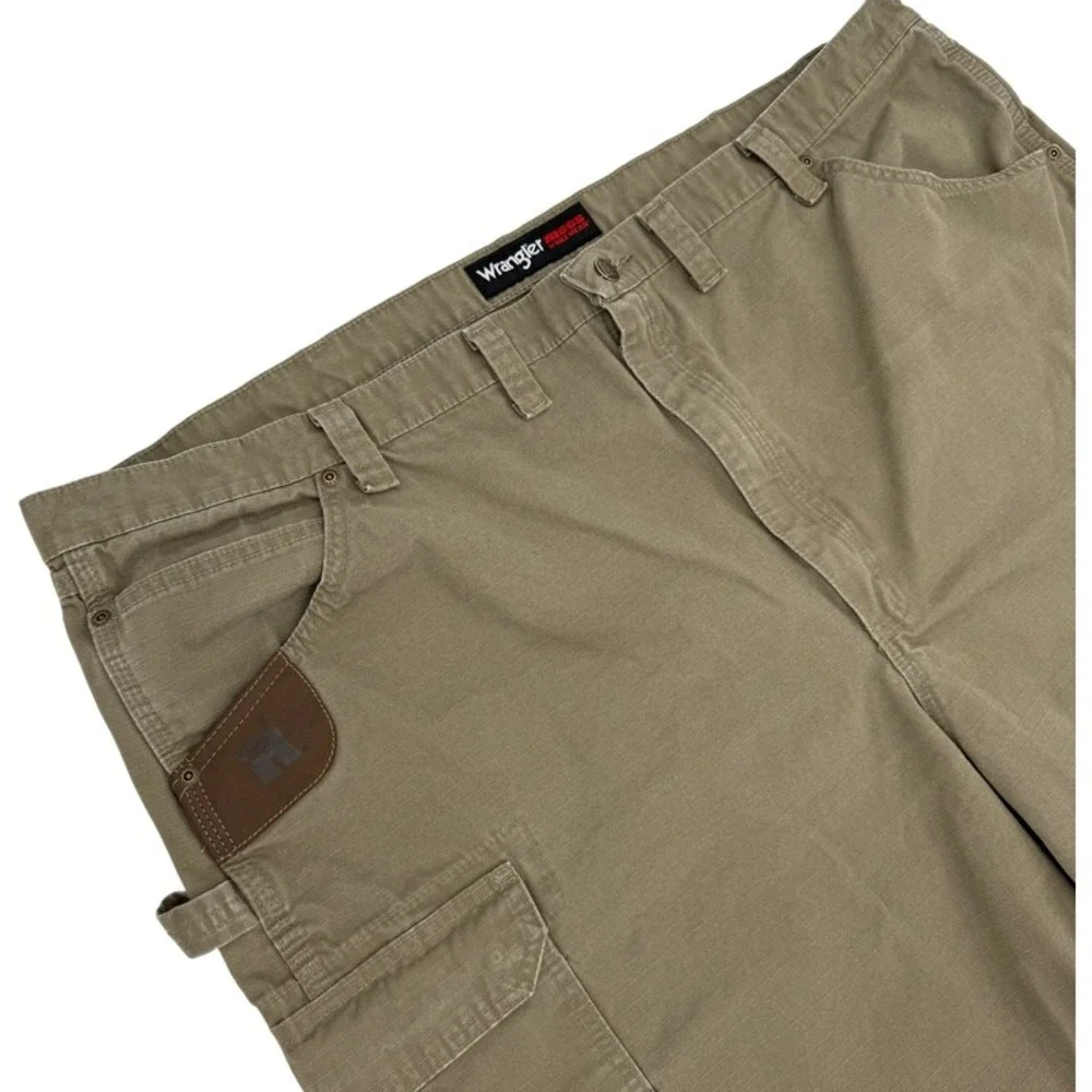 WRANGLER 50 Riggs Workwear Cargo Shorts Brown Ripstop Utility Carpenter Rugged